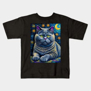 The British Shorthair Cat in starry night Kids T-Shirt